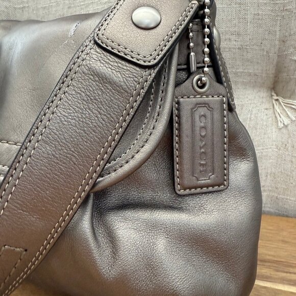 Coach Vintage Soho Metallic Pleated Shoulder Bag Bronze Metallic Grey - Picture 4 of 11